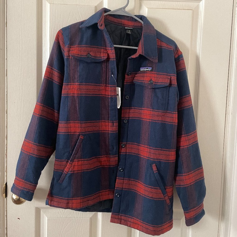 Patagonia Insulated Fjord Flannel Jacket (navy blue + burnt orange)